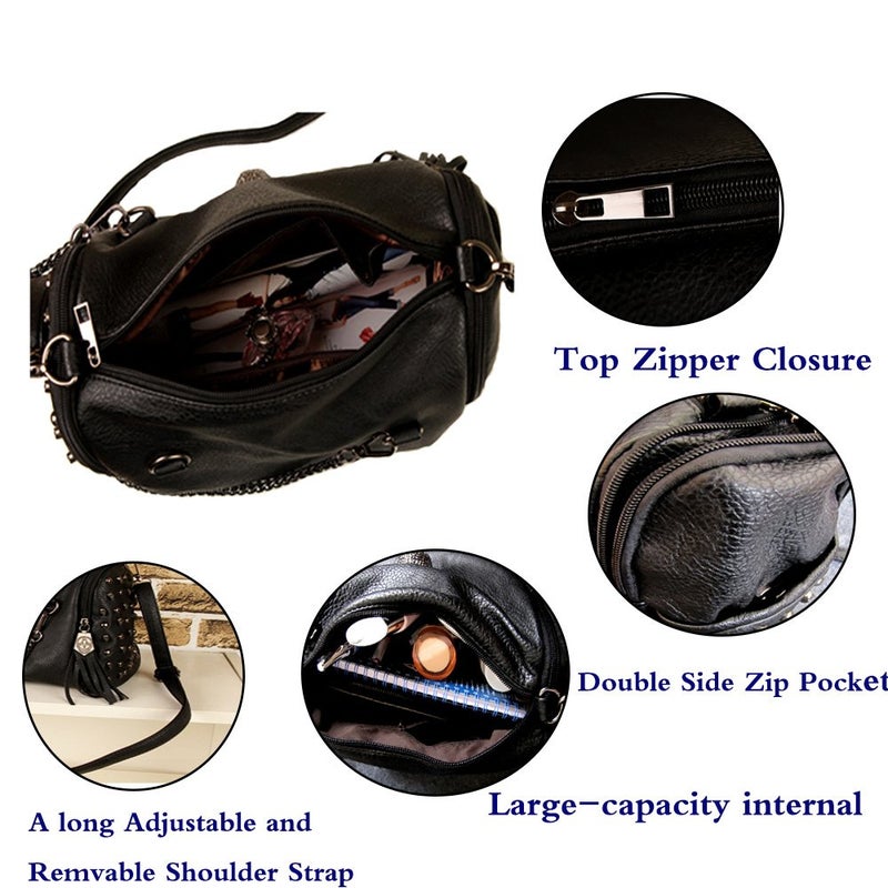 FiveloveTwo Personality Skull Women Top Handle Shoulder Bag Satchel Tote Purse Fashion Vintage Middle Bag Blackâ€¦ - Image 4